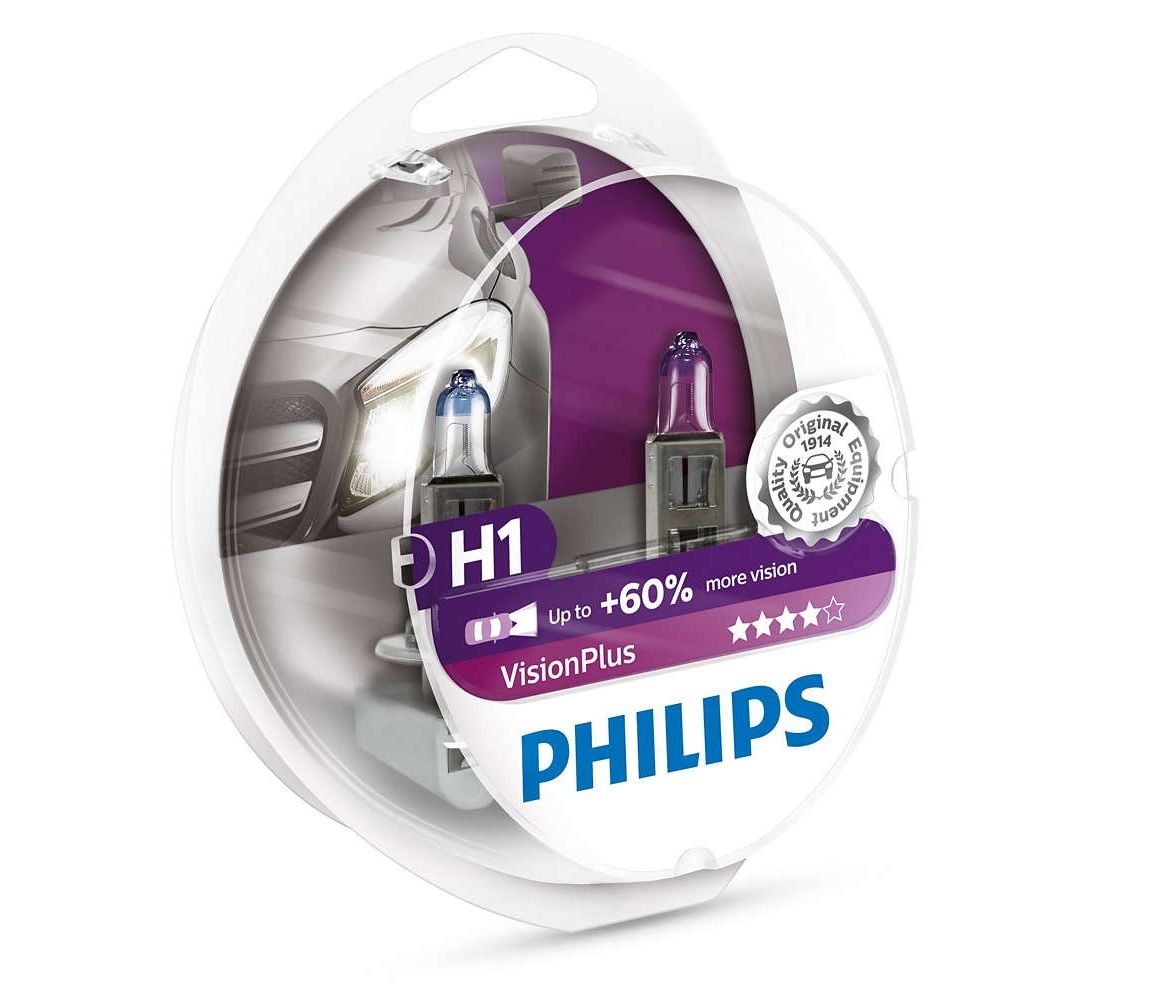 Philips SADA 2x Autožiarovka Philips VISION PLUS 12258VPS2 H1 P14,5s/55W/12V 3250K  - Svet-svietidiel.sk