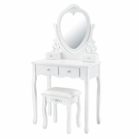 Juskys Toaletný stolík \"Julia\" biely so srdcovým zrkadlom a s taburetkou