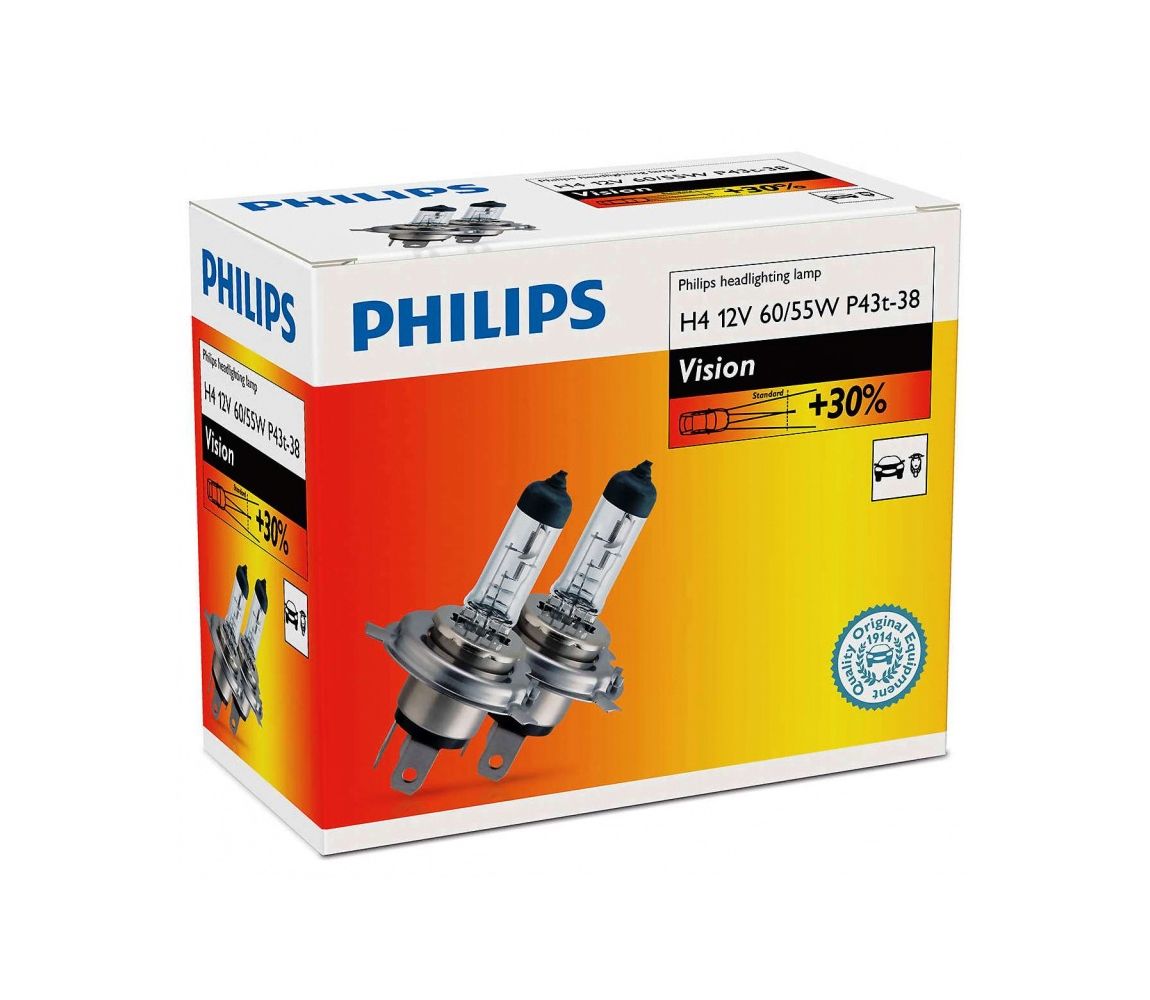 Philips SADA 2x Autožiarovka Philips VISION 12342PRC2 H4 P43t-38/60W/55W/12V 3200K  - Svet-svietidiel.sk