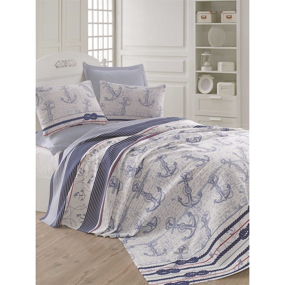Modro-sivá ľahká prikrývka cez posteľ Capa Blue, 200 × 235 cm - Bonami.sk
