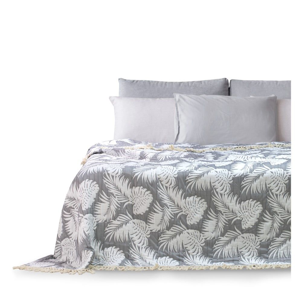Sivý pléd cez posteľ DecoKing Tropical Leafes, 260 × 280 cm - Bonami.sk