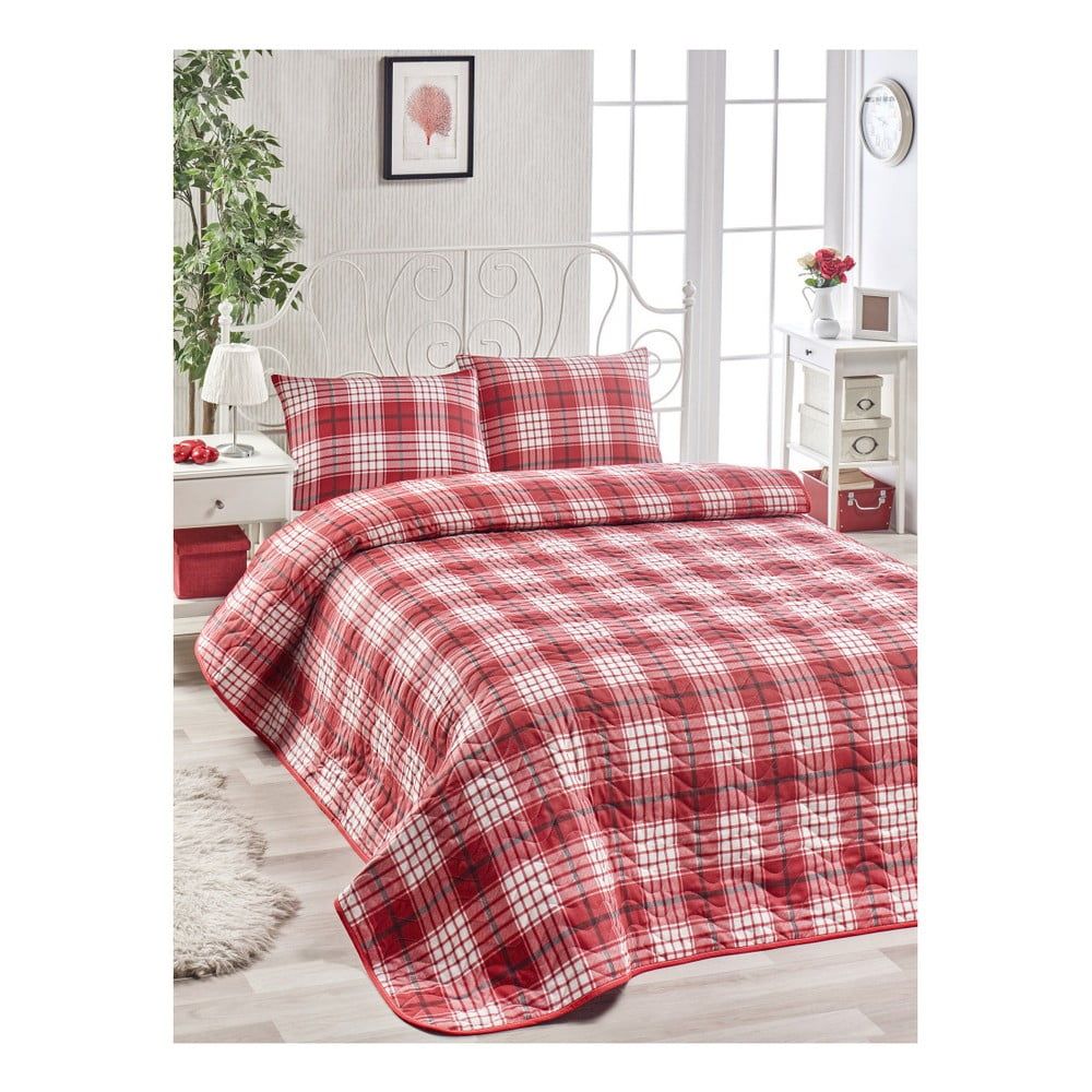 Set červenej bavlnenej prikrývky cez posteľ a 2 obliečok na vankúše Harro Mento, 200 × 220 cm - Bonami.sk