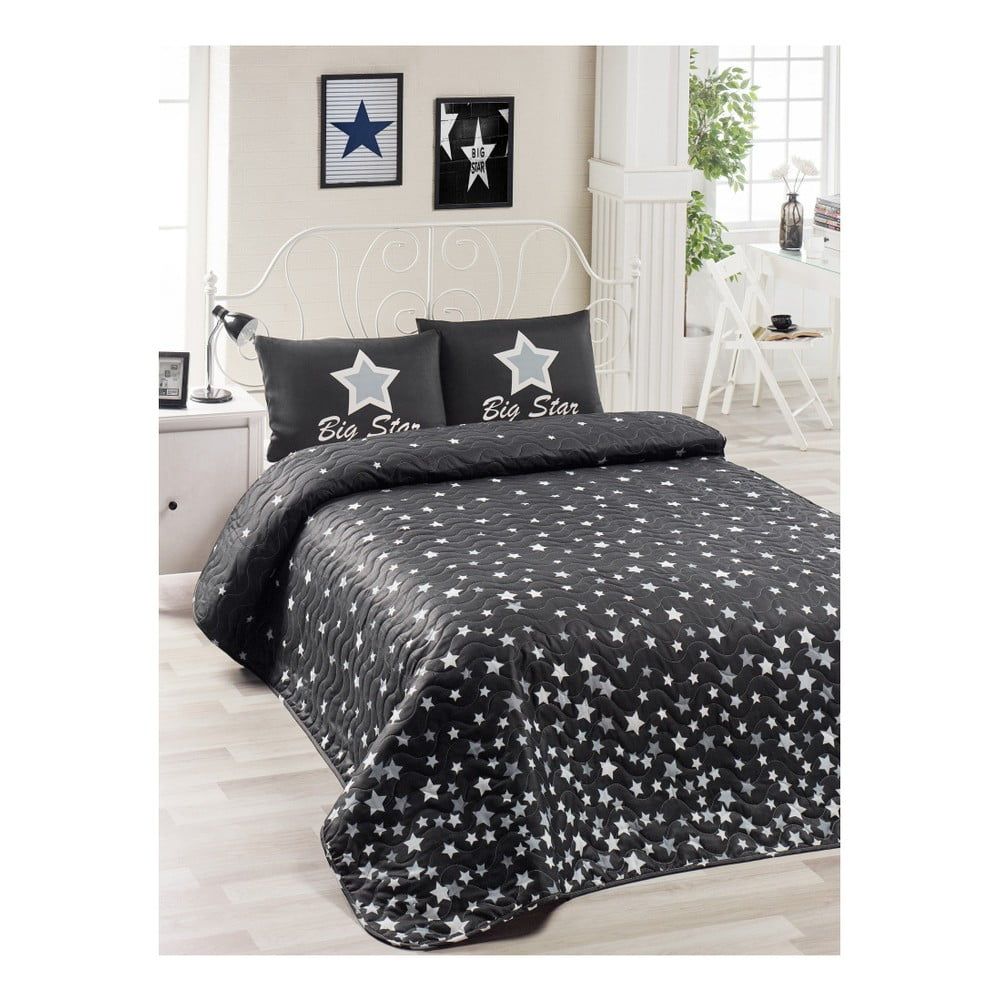Set bavlnenej čiernej prikrývky cez posteľ a 2 obliečok na vankúše Lesso Duro, 200 × 220 cm - Bonami.sk