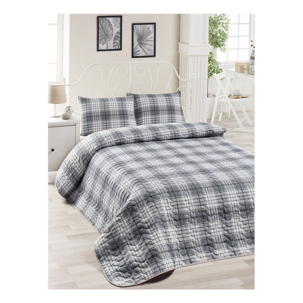 Set sivej bavlnenej prikrývky cez posteľ a 2 obliečok na vankúše Harro Mento, 200 × 220 cm - Bonami.sk