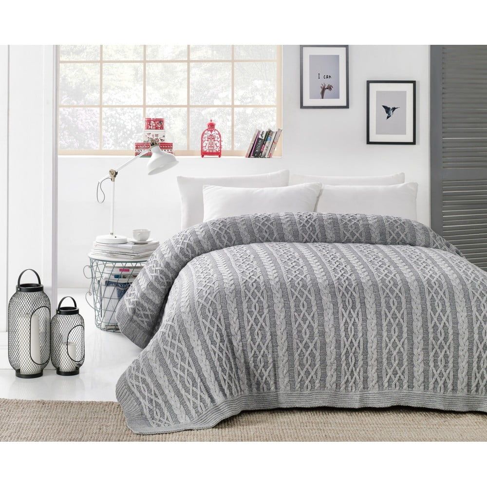 Sivá prikrývka cez posteľ Knit, 220 x 240 cm - Bonami.sk