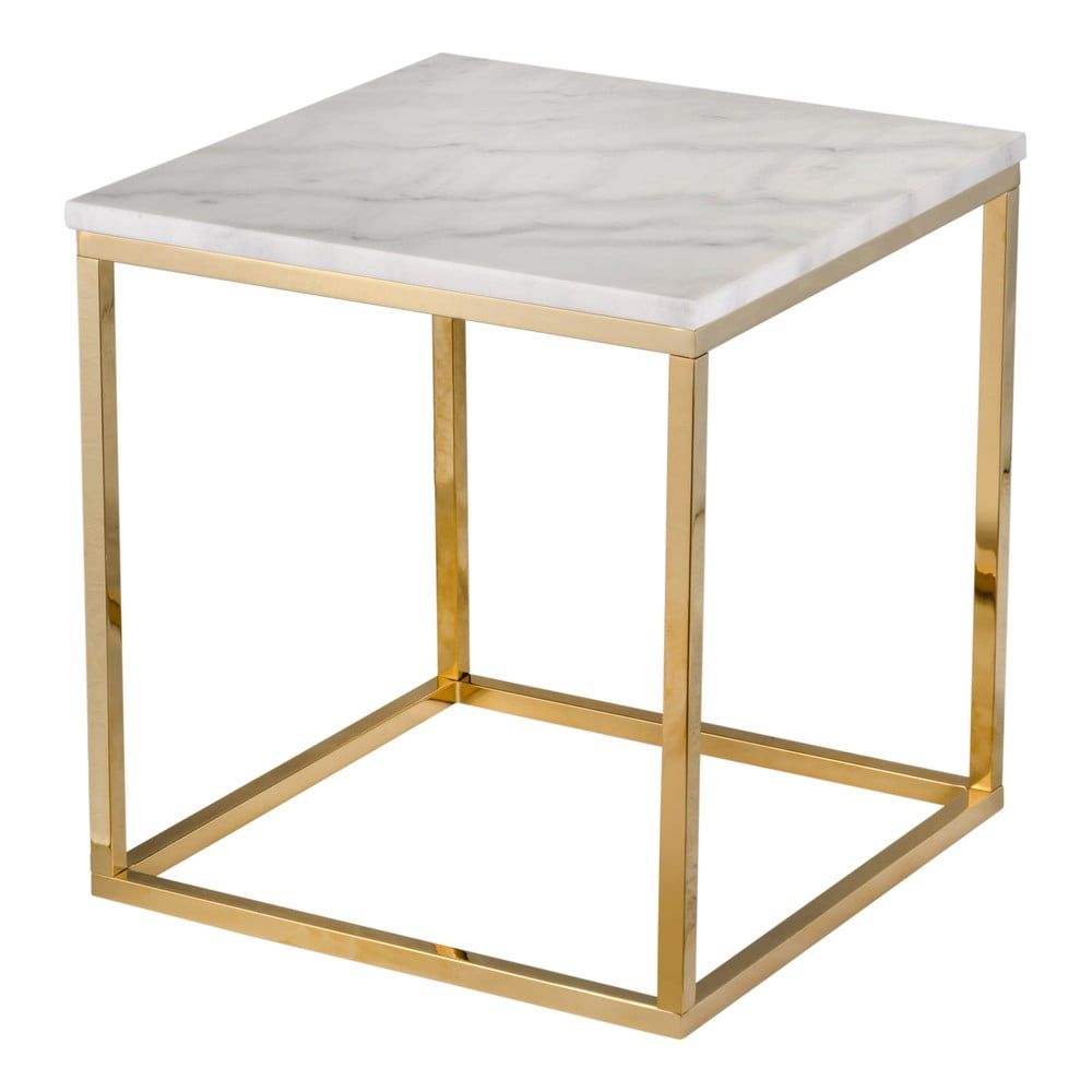 Biely mramorový stolík s podnožím v zlatej farbe RGE Accent, 50 x 50 cm - Bonami.sk