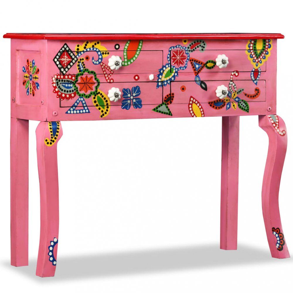 Odkladací stolík ručne maľovaný Dekorhome Ružová - dekorhome.sk