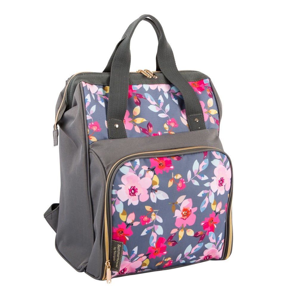 Sivý kvetovaný chladiaci batoh s piknikovým vybavením pre 2 osoby Navigate Grey Floral, 15 l - Bonami.sk