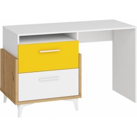 PC stôl Hey HEY-04 - dub artisan / biela / žltá