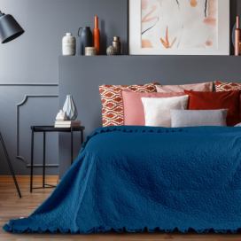 Modrý pléd cez posteľ AmeliaHome Tilia, 240 x 220 cm