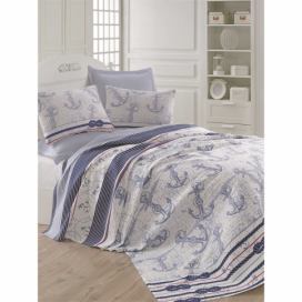 Modro-sivá ľahká prikrývka cez posteľ Capa Blue, 200 × 235 cm