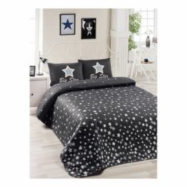 Set bavlnenej čiernej prikrývky cez posteľ a 2 obliečok na vankúše Lesso Duro, 200 × 220 cm