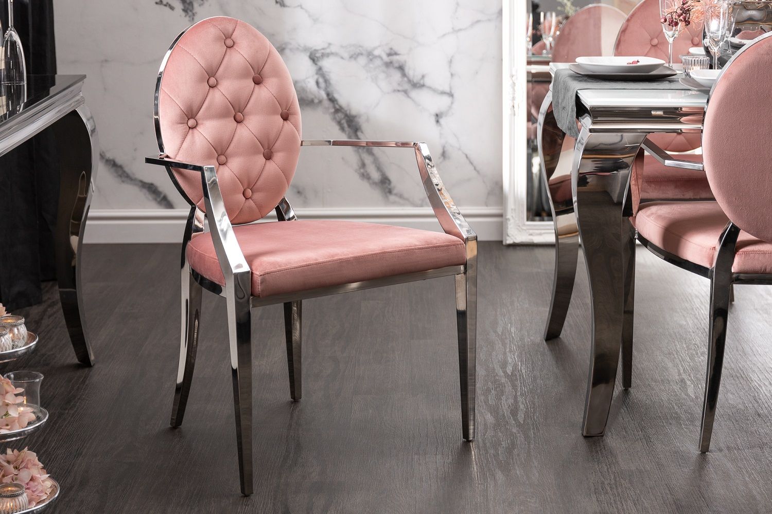 LuxD 25369 Dizajnová stolička s opierkami Rococo II ružová - ESTILOFINA.SK
