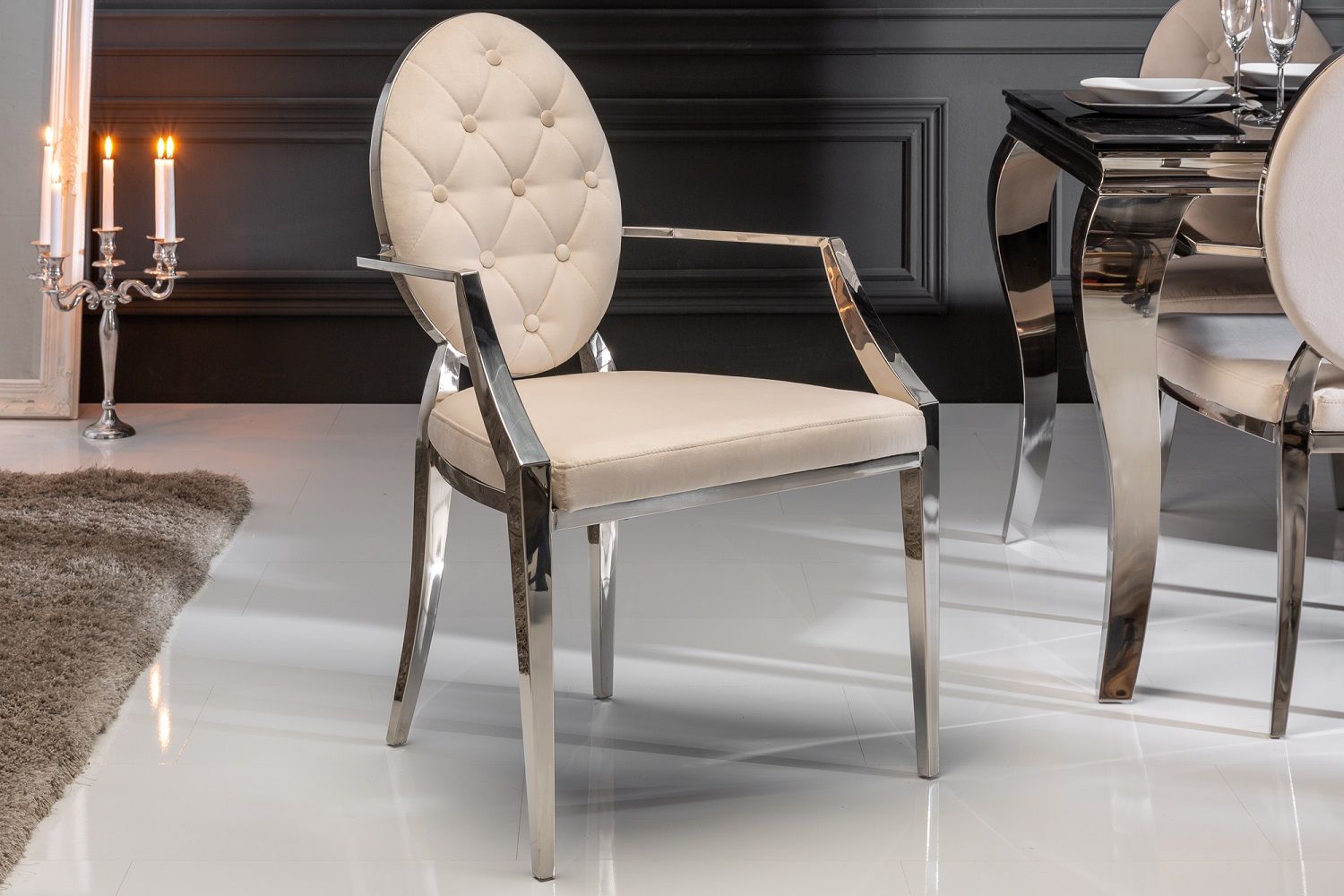LuxD 25368 Dizajnová stolička s opierkami Rococo II béžová  - ESTILOFINA.SK