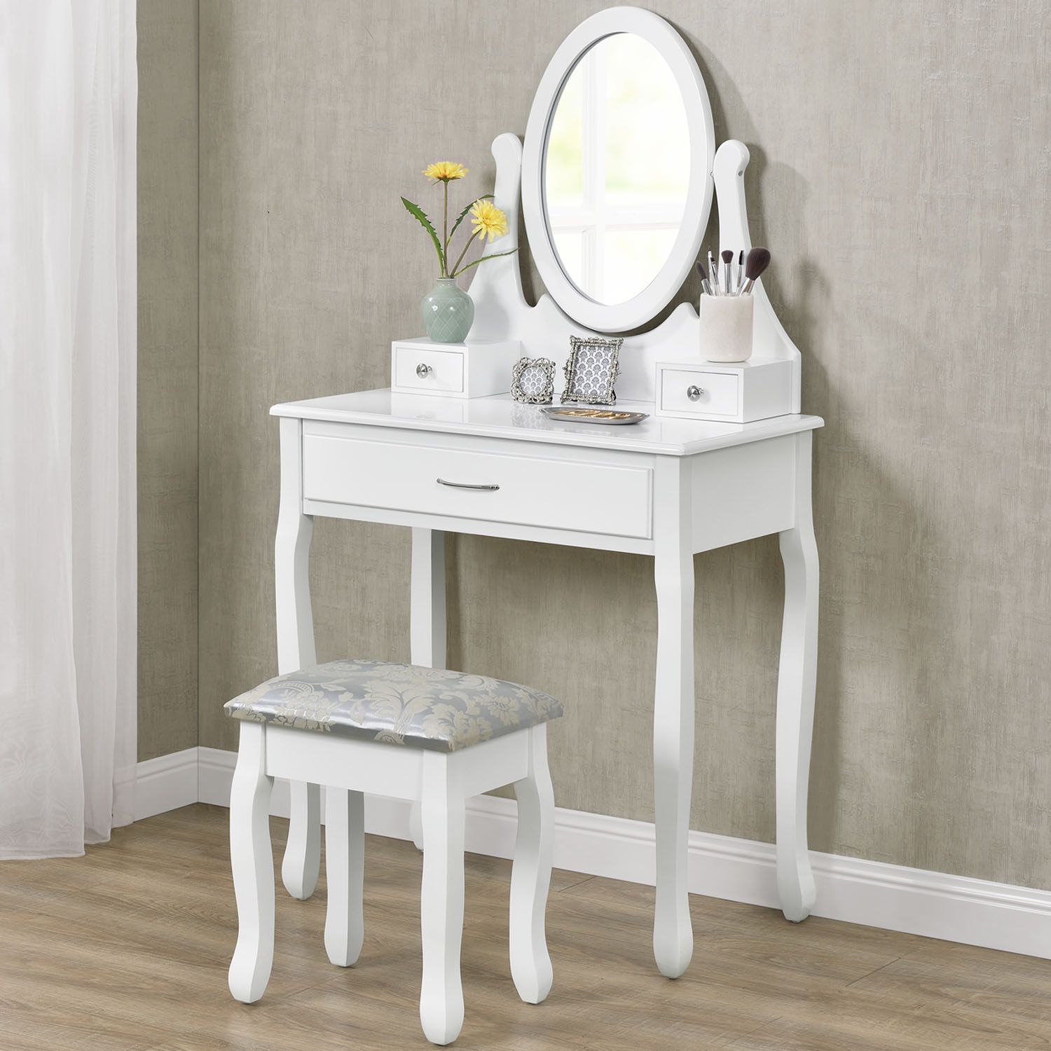 Eshopist Toaletný stolík \"Lena\" biely so zrkadlom a stoličkou - Eshopist.sk