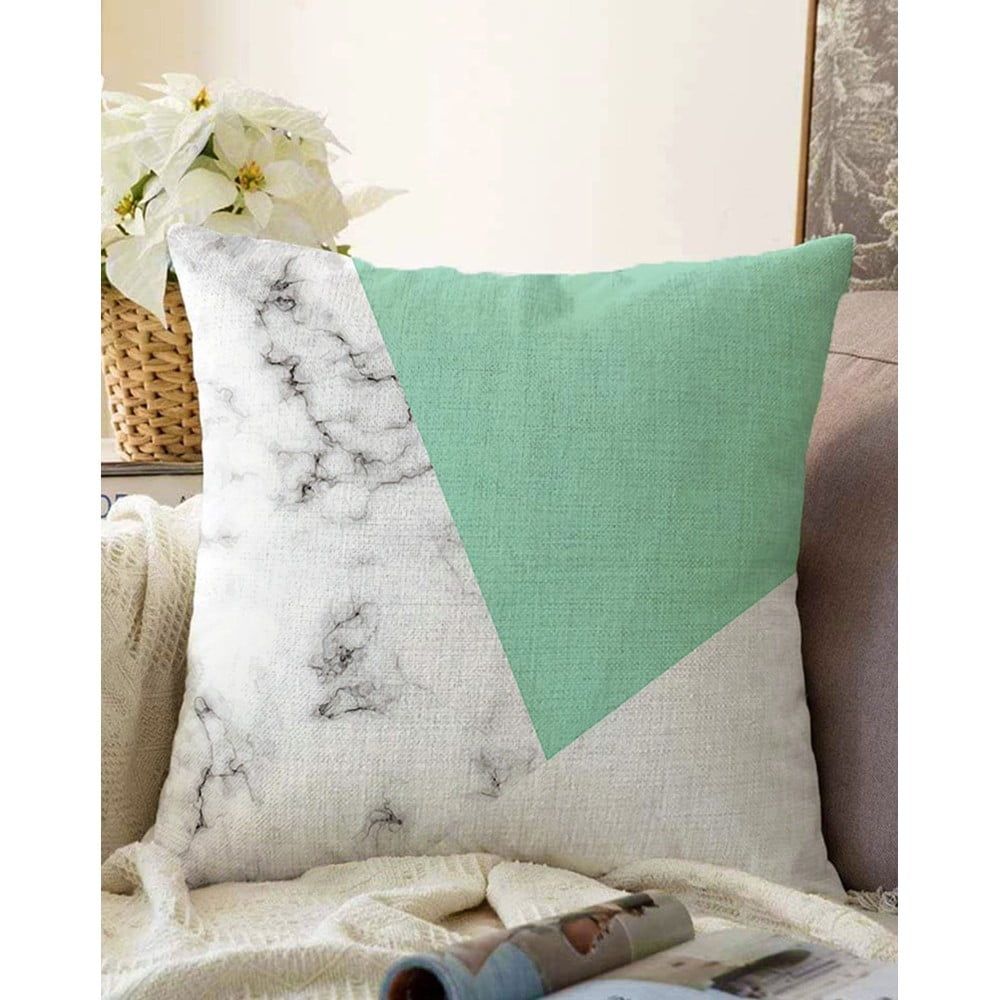 Zeleno-sivá obliečka na vankúš s prímesou bavlny Minimalist Cushion Covers Marble, 55 x 55 cm - Bonami.sk