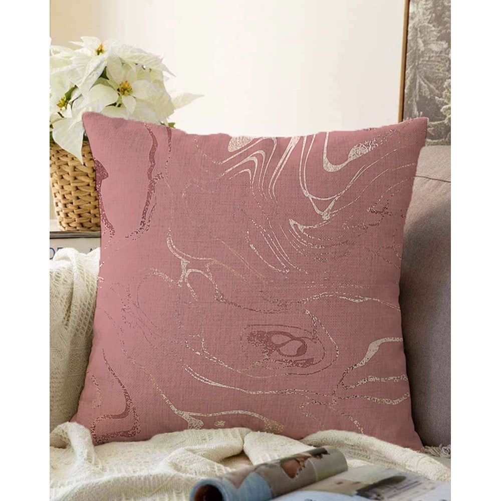 Tmavoružová obliečka na vankúš s prímesou bavlny Minimalist Cushion Covers Waves, 55 x 55 cm - Bonami.sk