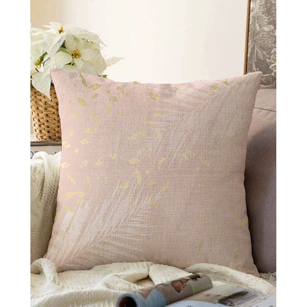 Svetloružová obliečka na vankúš s prímesou bavlny Minimalist Cushion Covers Leaves, 55 x 55 cm - Bonami.sk