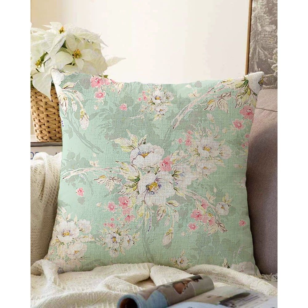Zelená obliečka na vankúš s prímesou bavlny Minimalist Cushion Covers Blossom, 55 x 55 cm - Bonami.sk