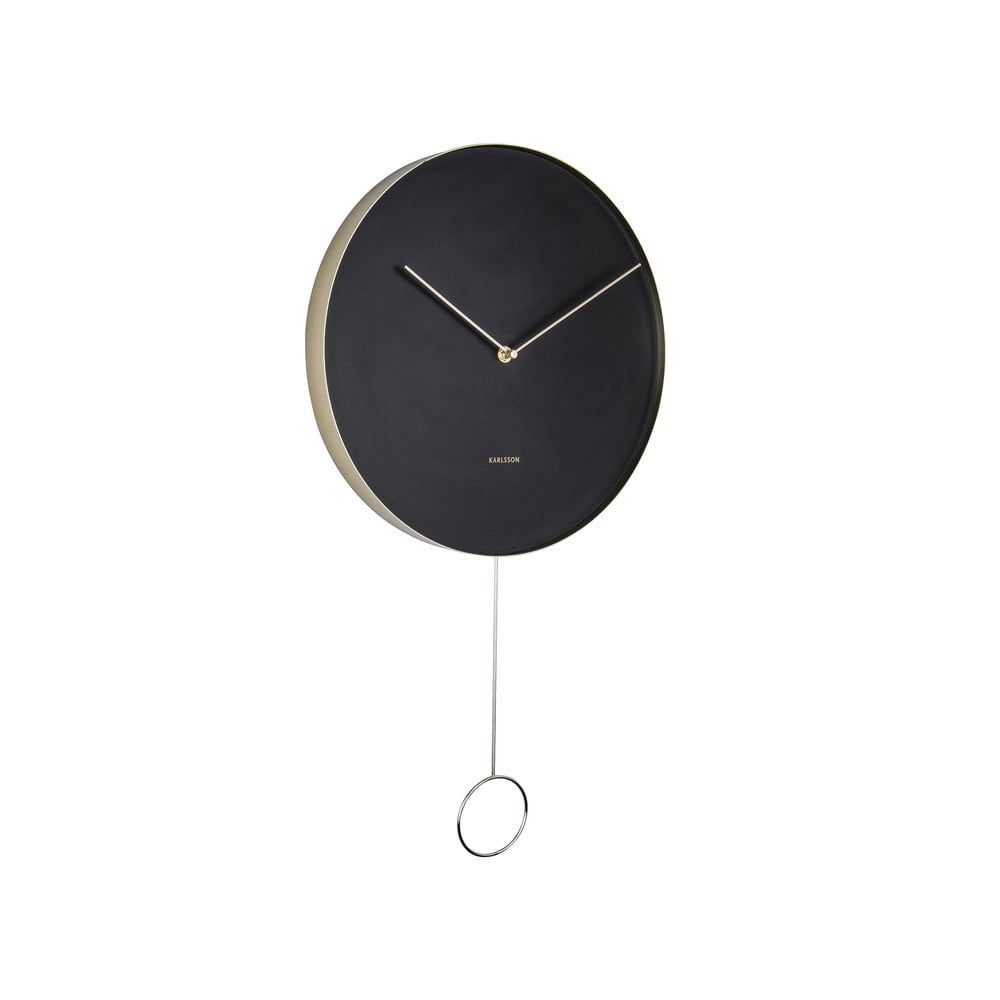 Čierne nástenné kyvadlové hodiny Karlsson Pendulum, ø 34 cm - Bonami.sk
