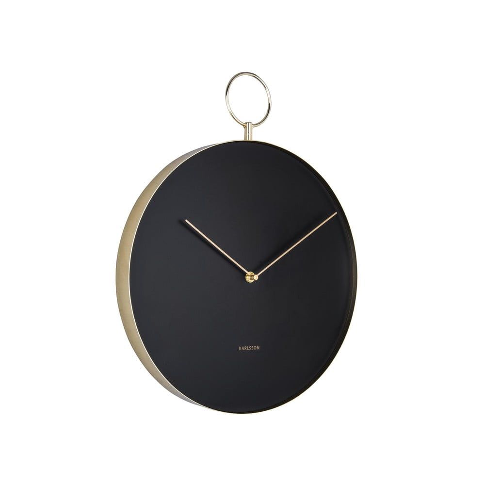 Čierne kovové nástenné hodiny Karlsson Hook, ø 34 cm - Bonami.sk