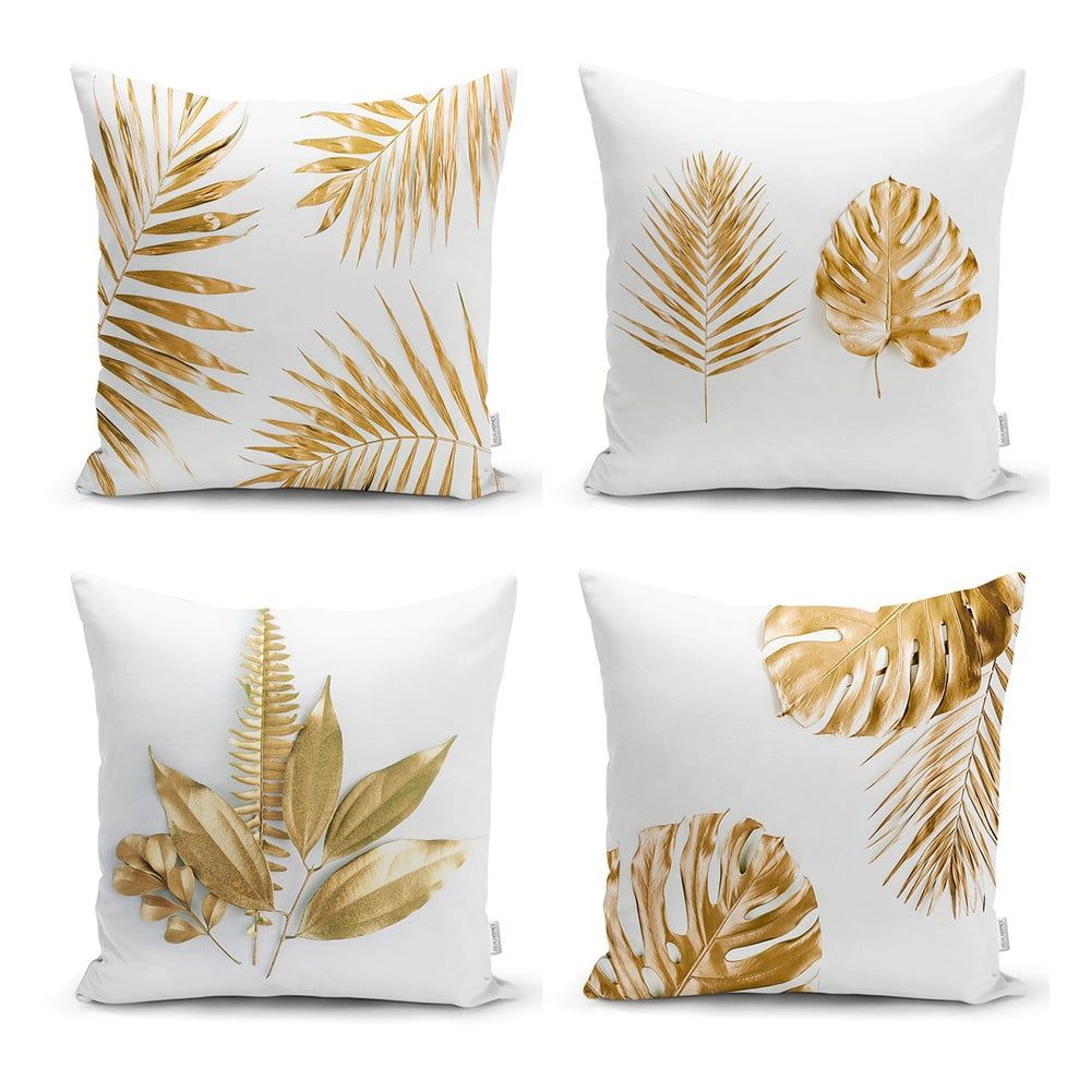 Súprava 4 obliečok na vankúše Minimalist Cushion Covers Gold Leaves Modern, 45 x 45 cm - Bonami.sk