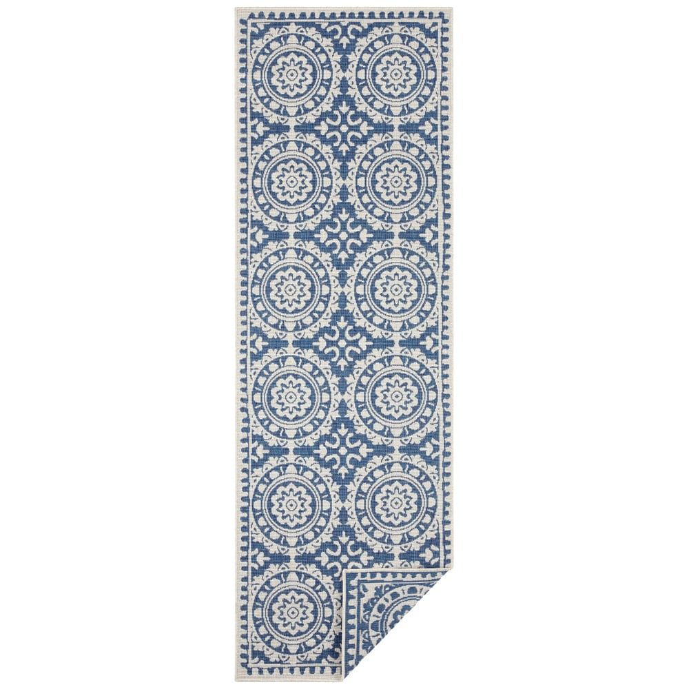 Modro-krémový vonkajší koberec Bougari Jardin, 80 x 250 cm - Bonami.sk