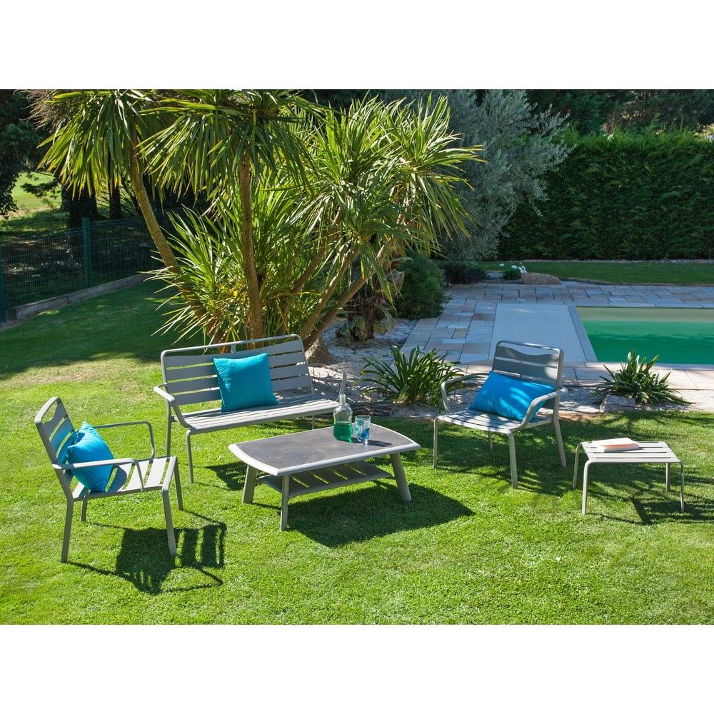 Súprava sivého záhradného stolíka, kresiel, lavíc a podnožky Ezeis Spring Lounge - Bonami.sk