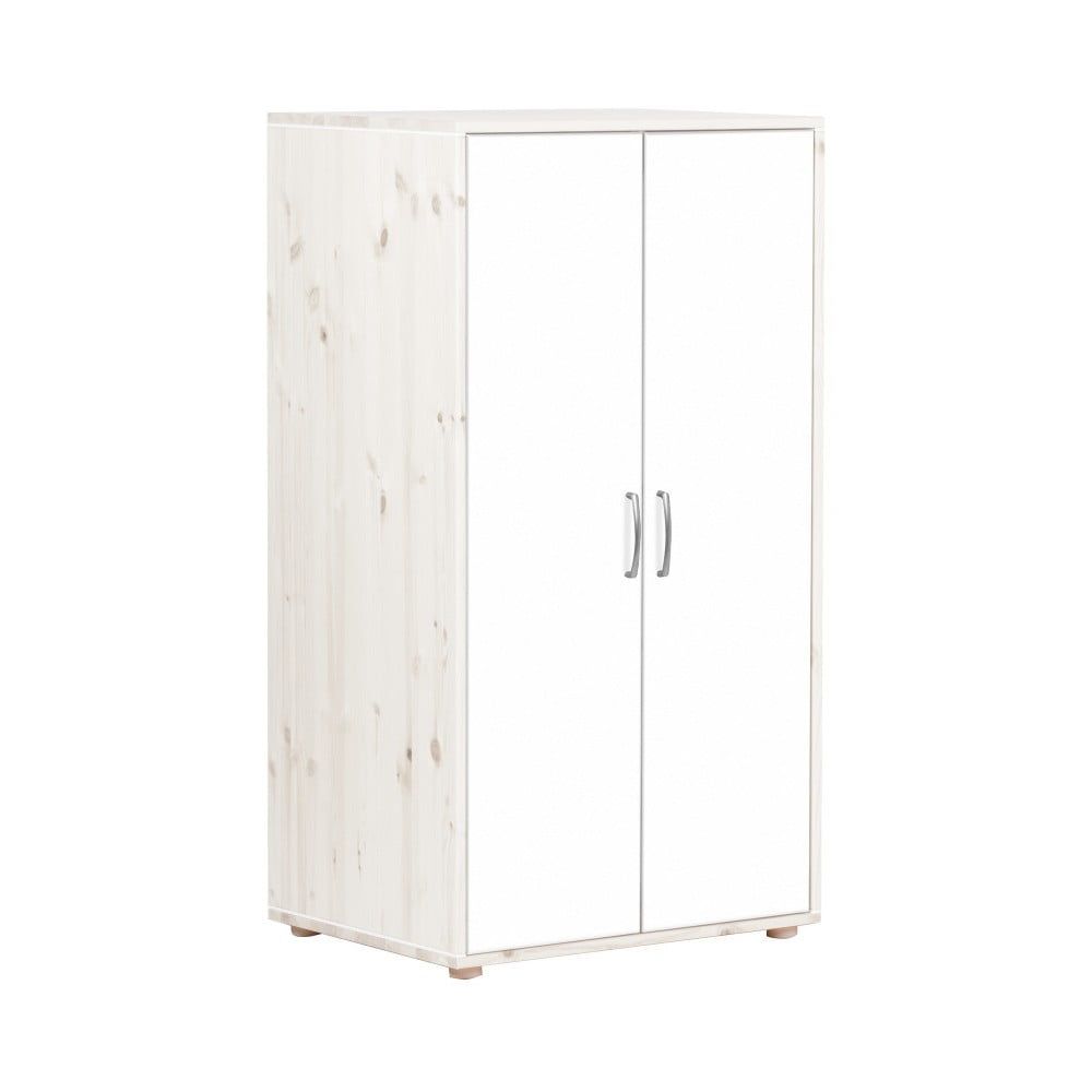 Biela detská šatníková skriňa s lakovanými dverami z borovicového dreva Flexa Classic, výška 133 cm - Bonami.sk