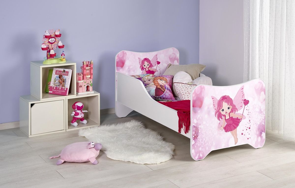 Detská posteľ s roštom a matracom Happy Fairy - biela / kombinácia farieb - nabbi.sk