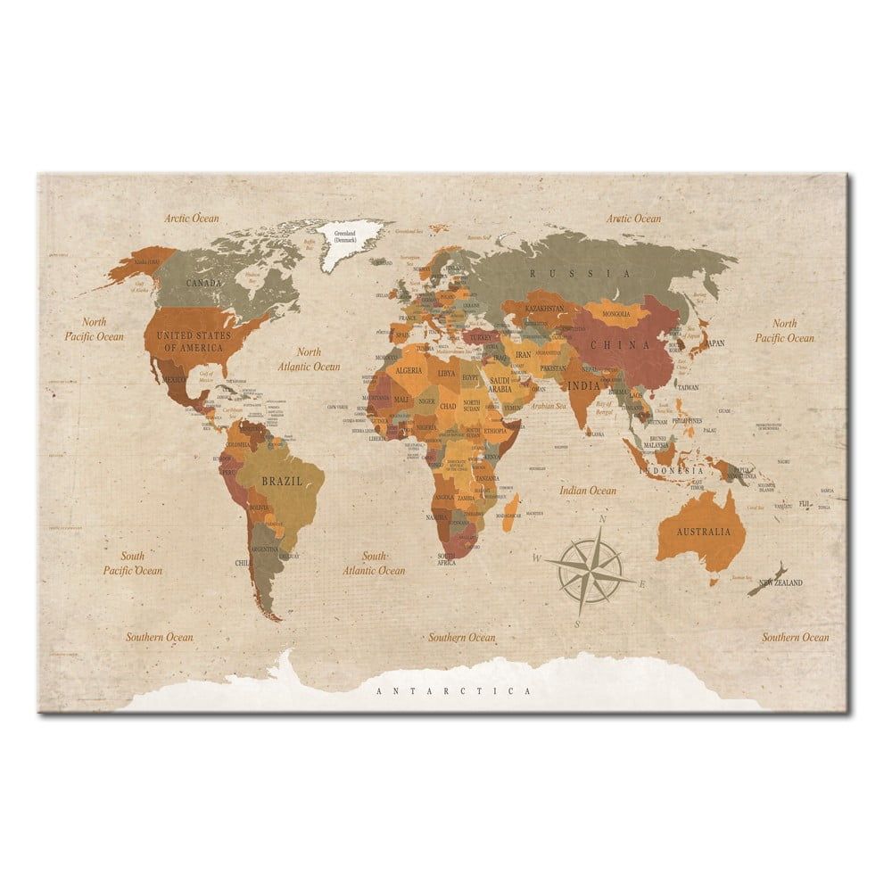Nástenka s mapou sveta Bimago Beige Chic 120 × 80 cm - Bonami.sk