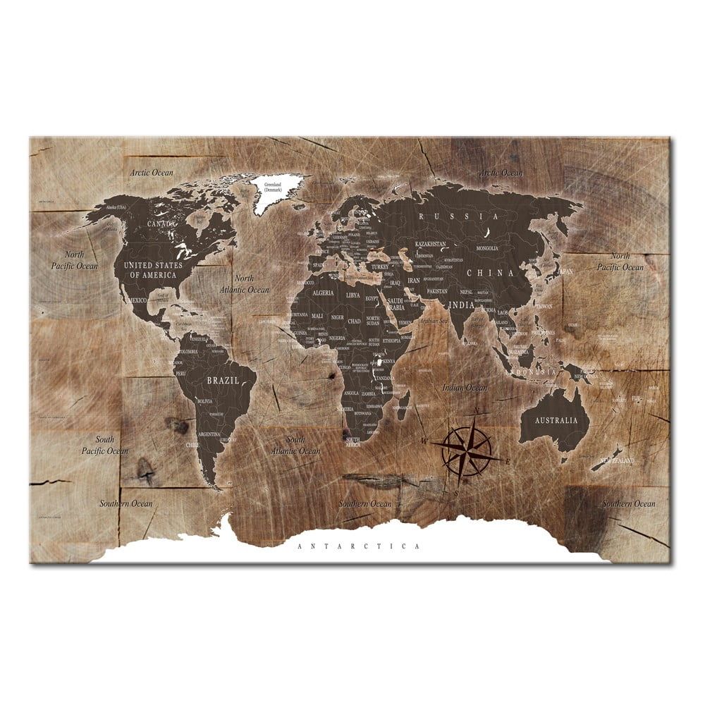 Nástenka s mapou sveta Bimago Wooden Mosaic 120 × 80 cm - Bonami.sk