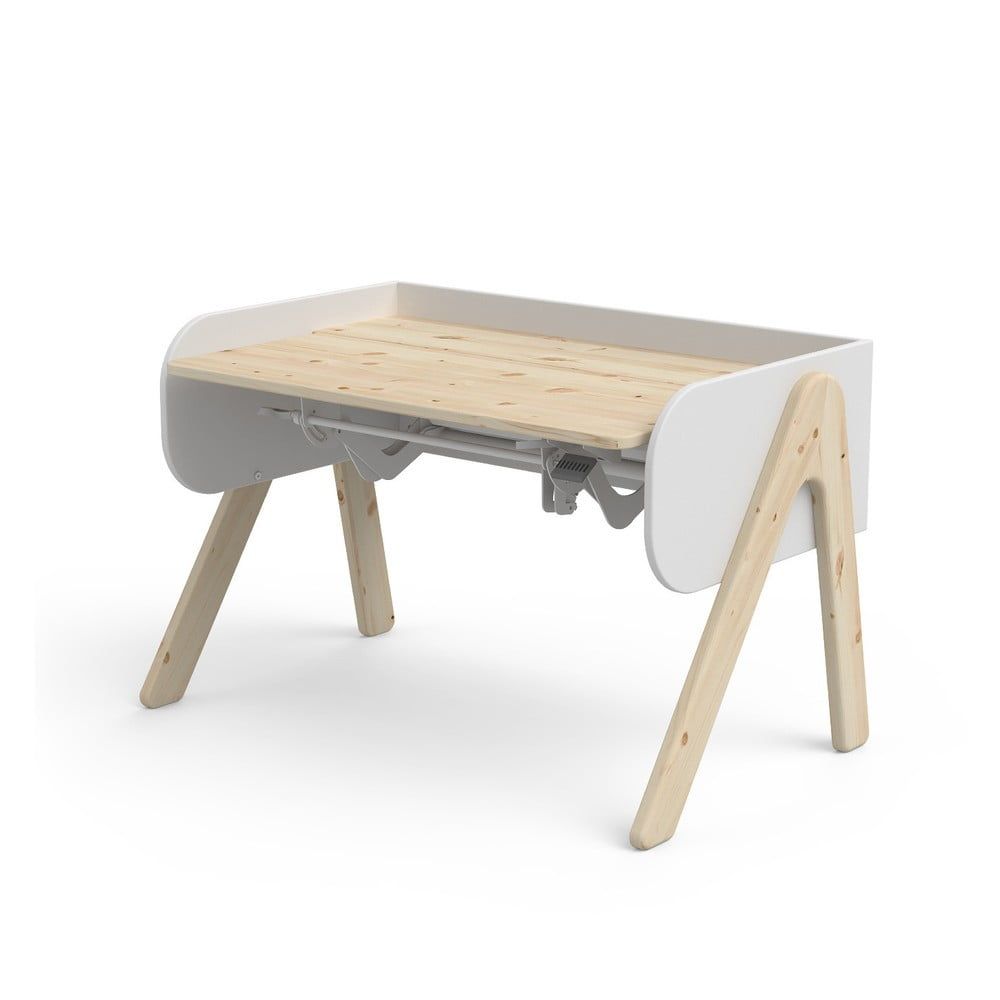 Bielo-hnedý písací stôl z borovicového dreva s nastaviteľnou výškou Flexa Woody - Bonami.sk