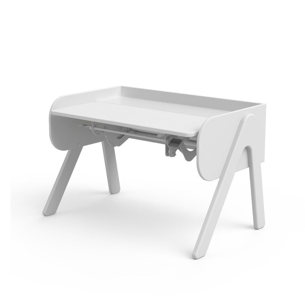Biely písací stôl z borovicového dreva s nastaviteľnou výškou Flexa Woody - Bonami.sk