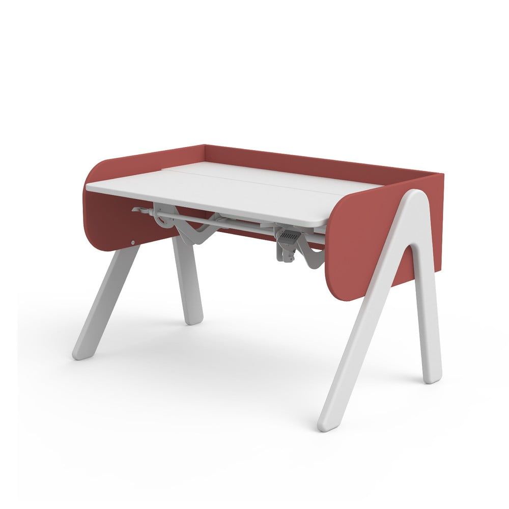 Červeno-biely písací stôl z borovicového dreva s nastaviteľnou výškou Flexa Woody - Bonami.sk