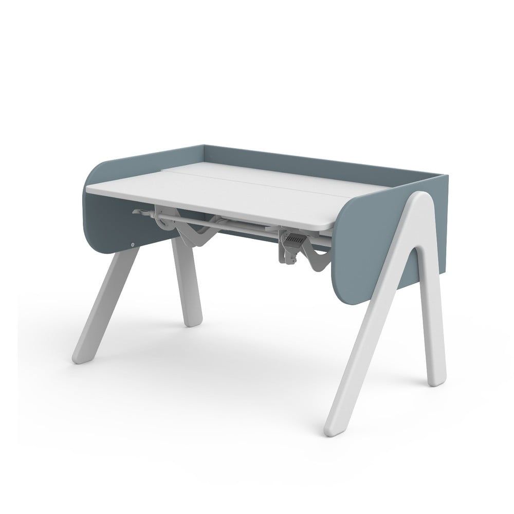 Modro-biely písací stôl z borovicového dreva s nastaviteľnou výškou Flexa Woody - Bonami.sk