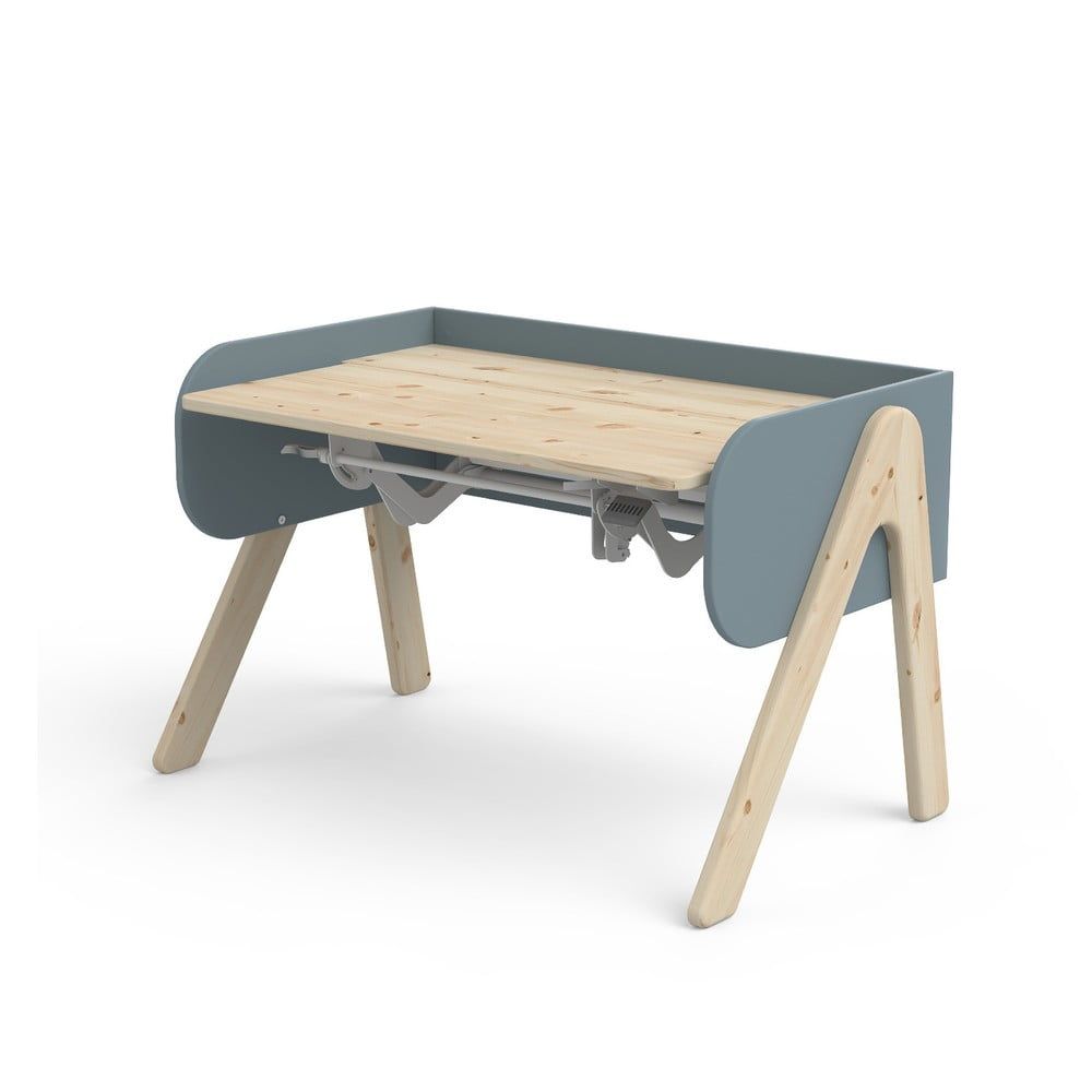 Modro-hnedý písací stôl z borovicového dreva s nastaviteľnou výškou Flexa Woody - Bonami.sk