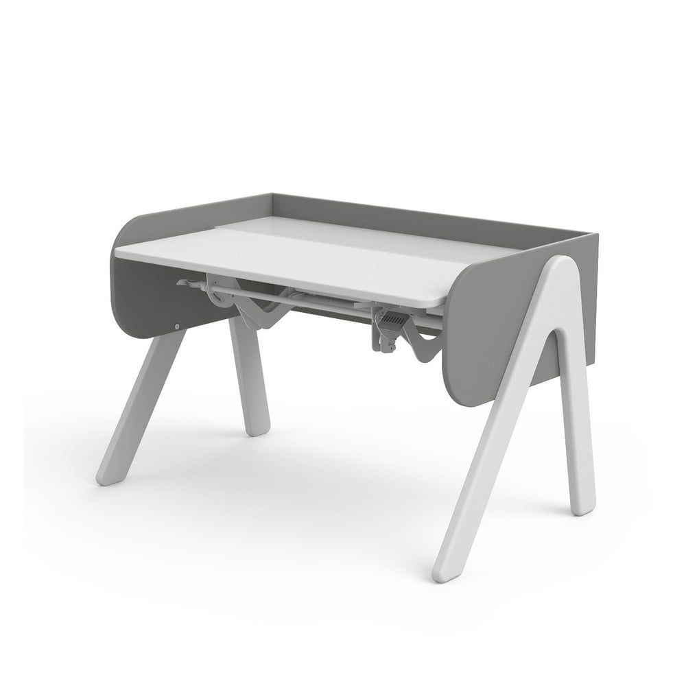Sivo-biely písací stôl z borovicového dreva s nastaviteľnou výškou Flexa Woody - Bonami.sk