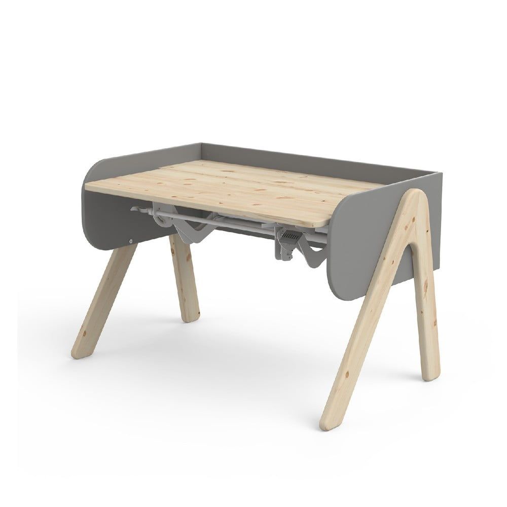 Sivo-hnedý písací stôl z borovicového dreva s nastaviteľnou výškou Flexa Woody - Bonami.sk