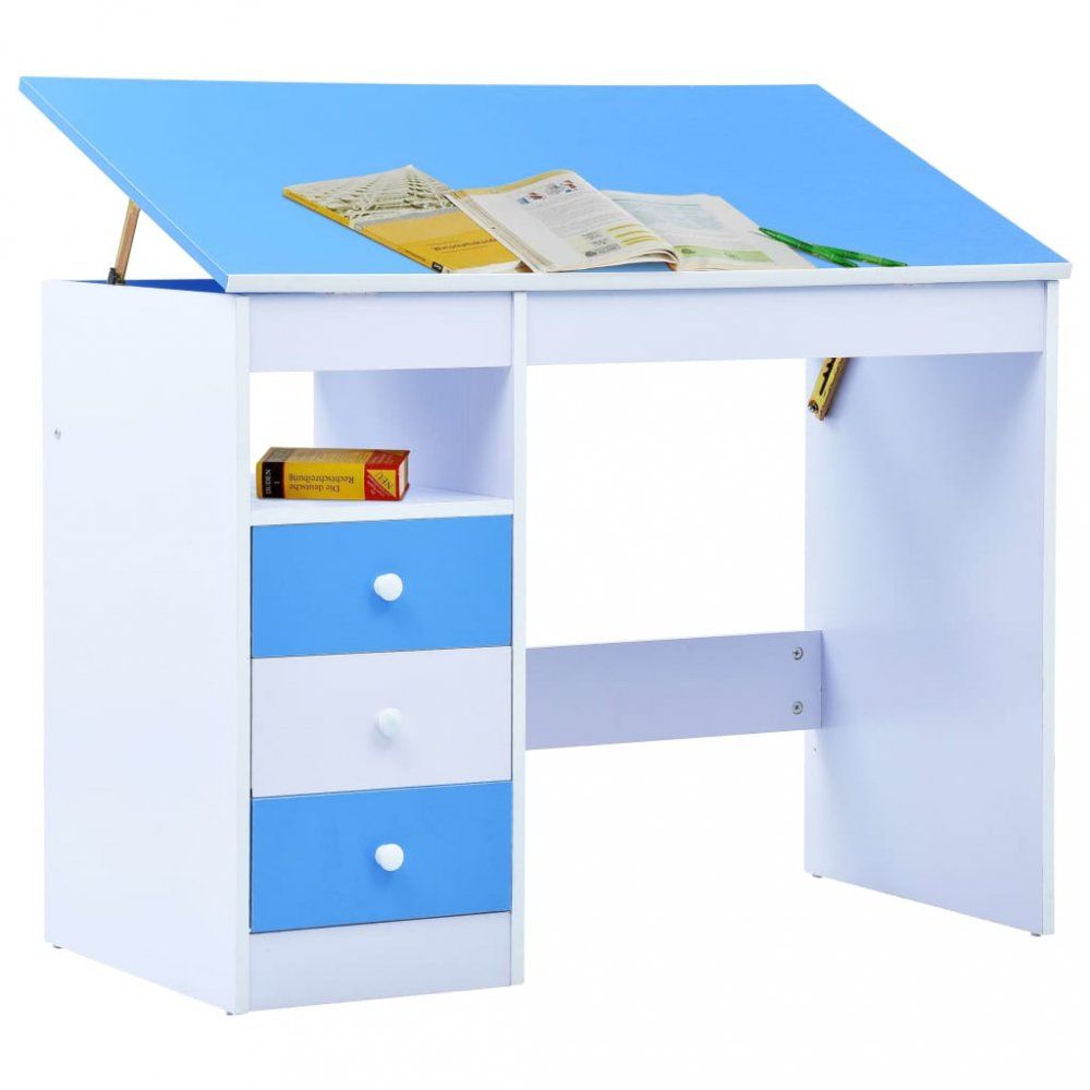 Detský písací stôl náklopný Dekorhome Modrá - dekorhome.sk