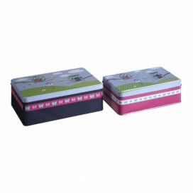 Sada 2 cínových úložných boxov Premier Housewares Happy Owls, 13 × 20 cm