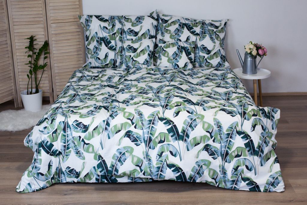 Bavlnené posteľné obliečky 3-dielne Dita - LIsty zelené - Kokiskashop.sk