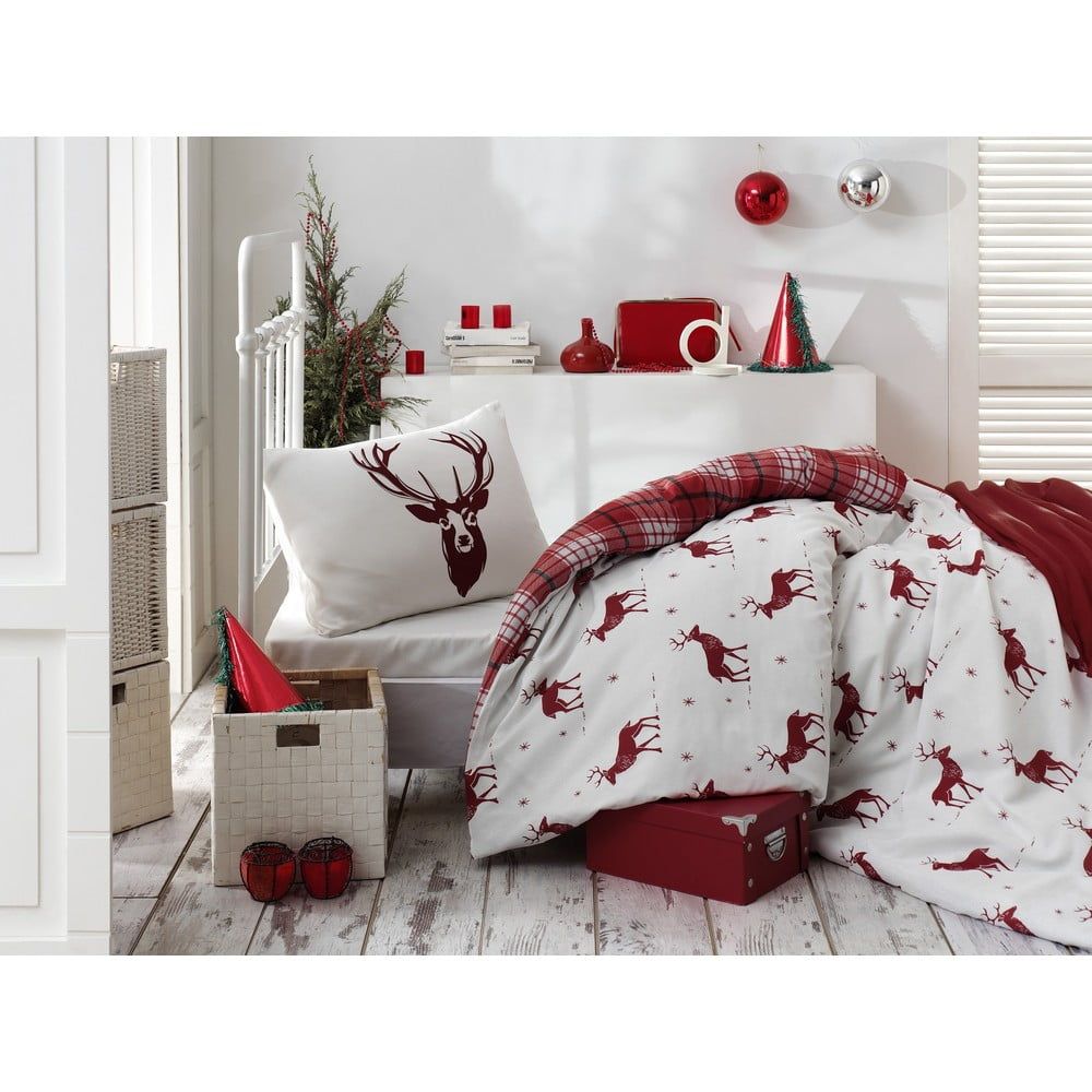 Obliečky s plachtou s prímesou bavlny na jednolôžko Eponj Home Geyik Claret Red, 160 × 220 cm - Bonami.sk