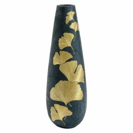 Zelená váza s motívmi zlatých listov Kare Design, výška 95 cm