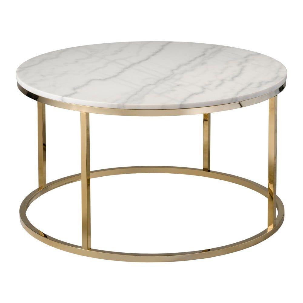 Biely mramorový konferenčný stolík s podnožou v zlatej farbe RGE Accent, ⌀ 85 cm - Bonami.sk