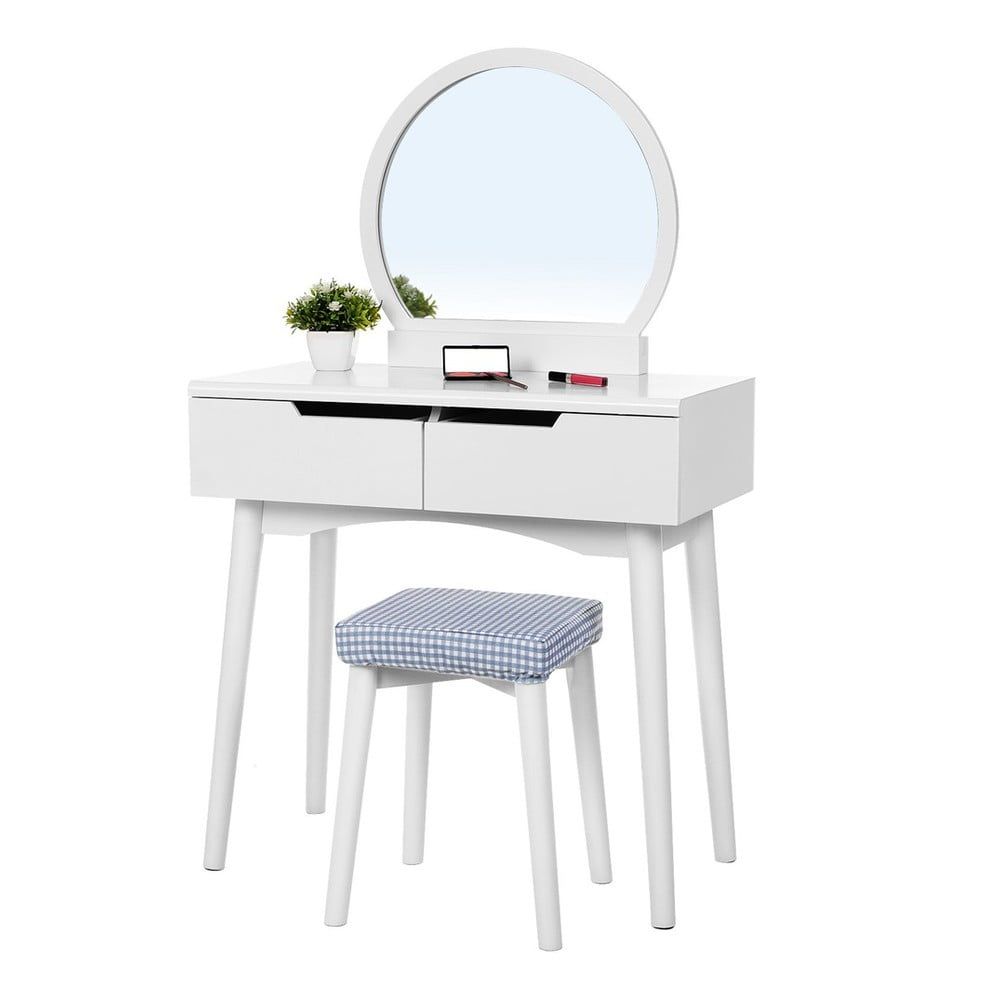 Biely drevený toaletný stolík so zrkadlom, stoličkou a dvema zásuvkami Songmics - Bonami.sk