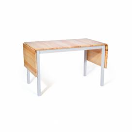 Borovicový rozkladací jedálenský stôl s bielou konštrukciou loomi.design Brisbane, 120 (200) x 70 cm
