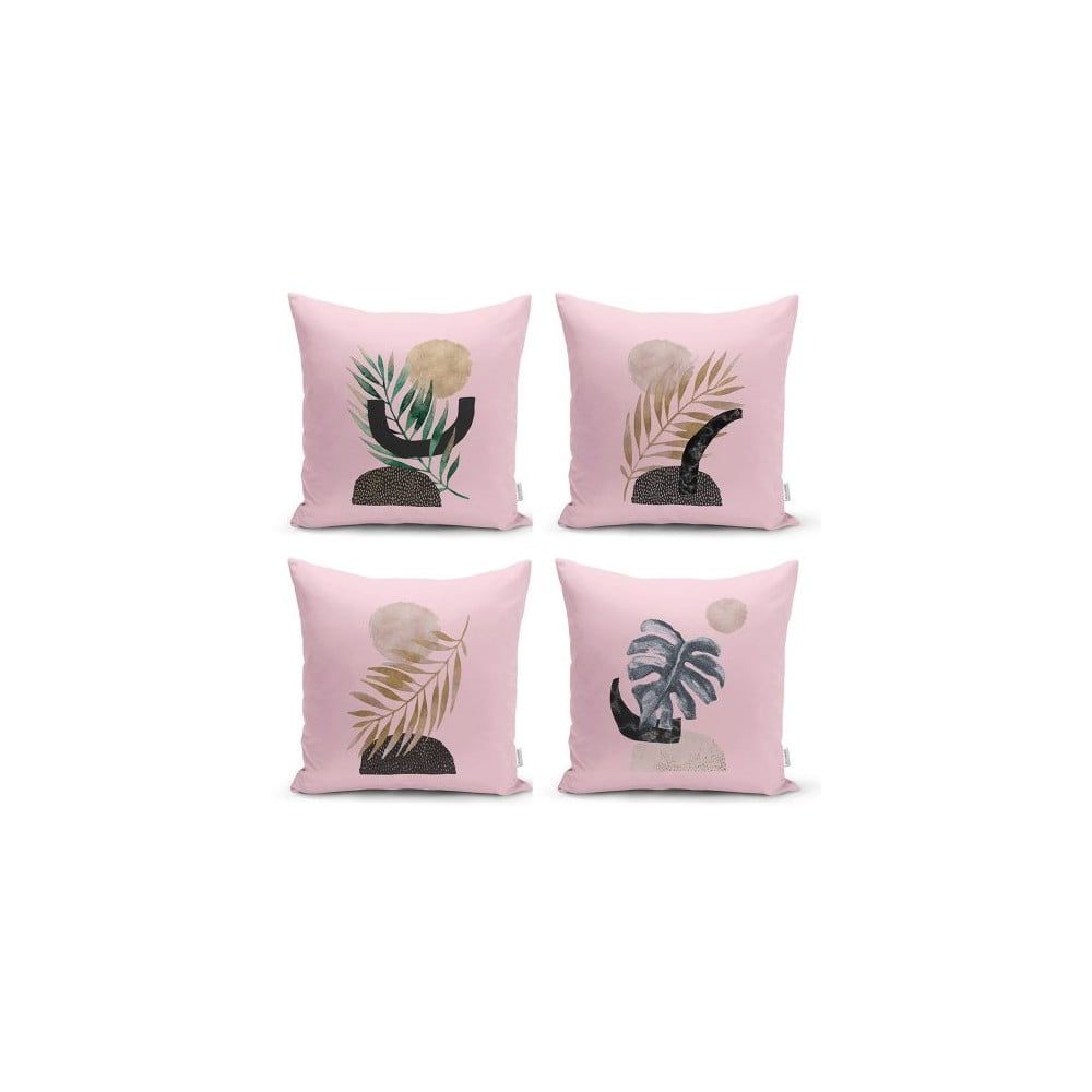 Súprava 4 dekoratívnych obliečok na vankúše Minimalist Cushion Covers Geometric Leaf Pink, 45 x 45 cm - Bonami.sk