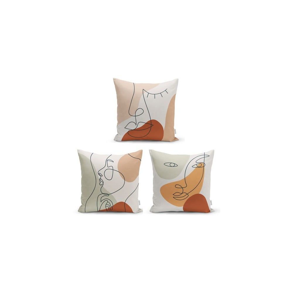 Súprava 3 dekoratívnych obliečok na vankúše Minimalist Cushion Covers Woman Face, 45 x 45 cm - Bonami.sk
