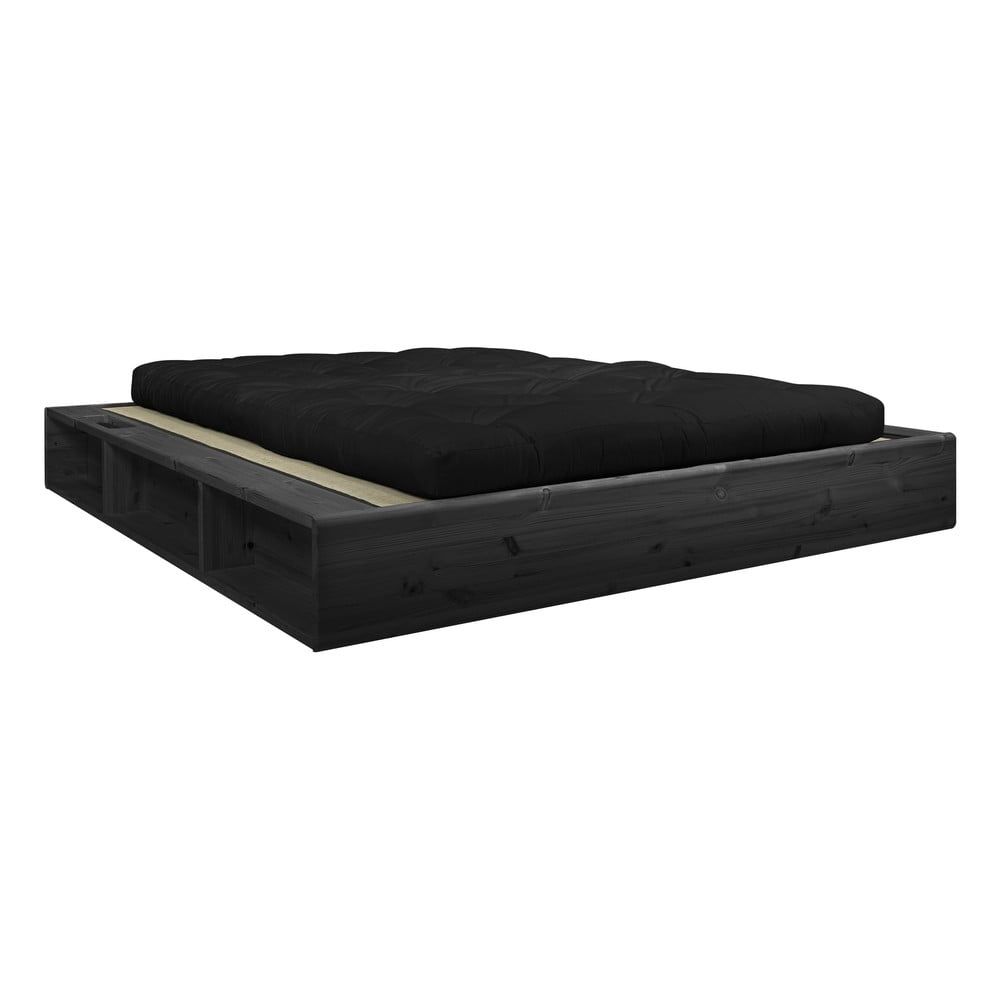 Čierna dvojlôžková posteľ z masívneho dreva s čiernym futonom Double Latex a tatami Karup Design, 140 x 200 cm - Bonami.sk